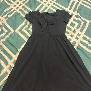 Navy Blue Cutoff Dress with Bow Detail